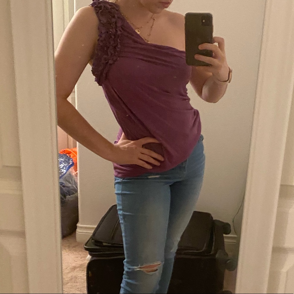 Mossimo Plum One Shoulder Ruffe Tank Top NWT - Picture 4 of 4